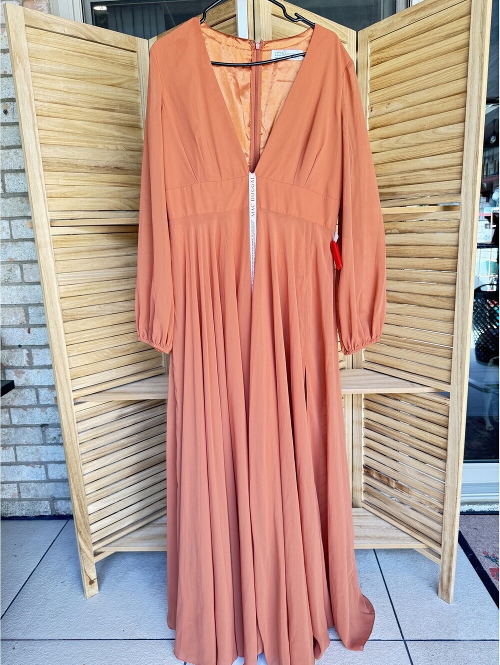 Ieena for Mac Duggal Copper Long Sleeve Wrap Maxi Dress Sz 12 - Picture 2 of 5